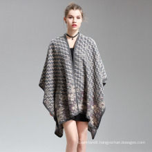 Womens Cashmere Feel Wave Printing Fancy Cape Stole Poncho Shawl (SP295)